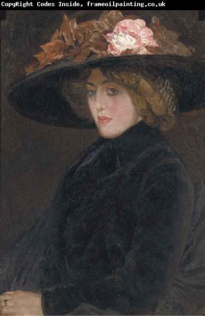Leo Gestel Portrait of an elegant lady with a hat